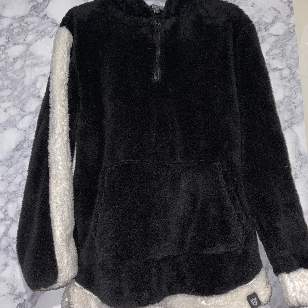Black/White 1/4 Zip 100% Polyester Mens Hoodie Size Medium